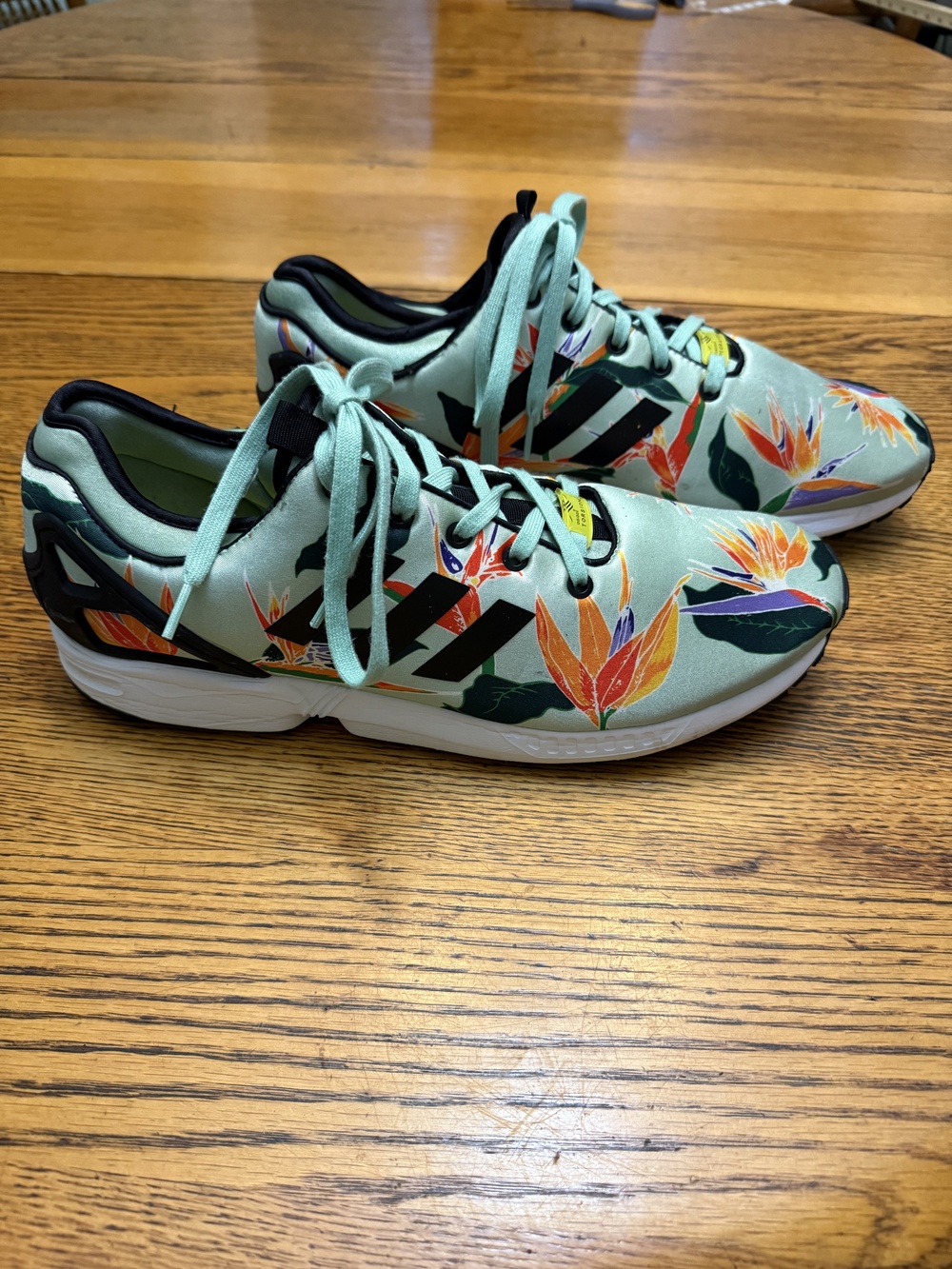 Adidas ZX Flux Shoes Mens Size 13 Green Floral Bird Of Paradise Print Sneakers